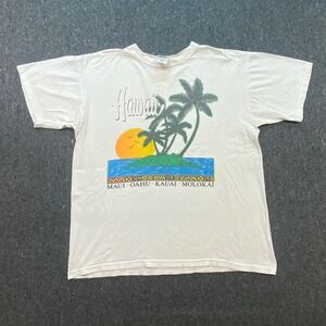 Anvil Vintage 90s Mens L Hawaii Souvenir Graphic T-Shirt White Maui Oahu Kauai